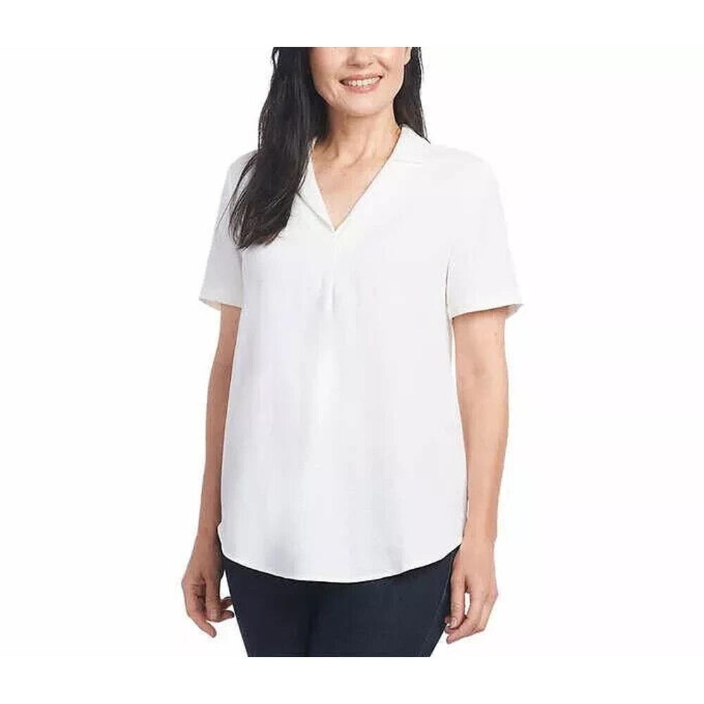 Hilary Radley Ivory White Blouse Easy Care Travel Casual Dressy Blouse Top L